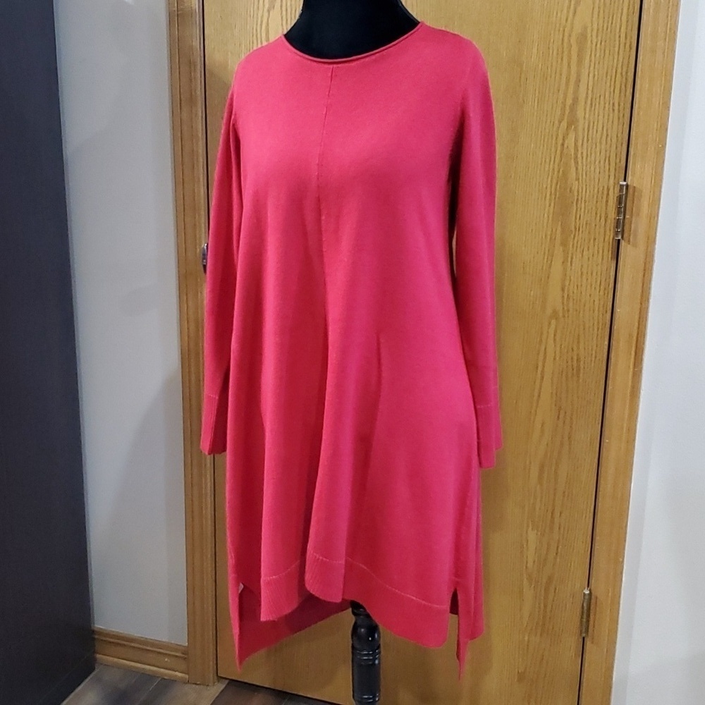 Eileen fisher cotton merino wool blend sweater knit dress red